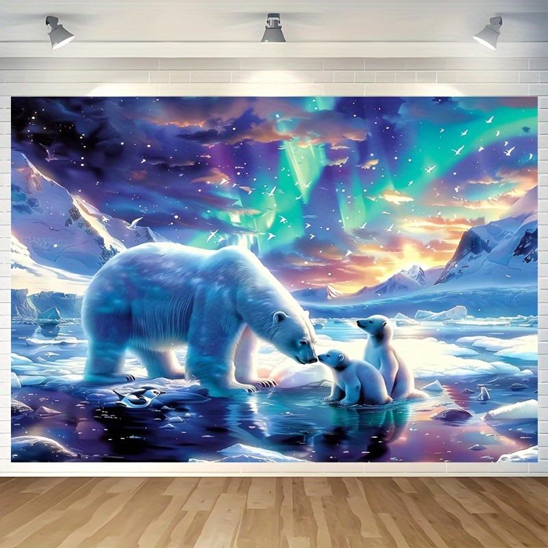 Telo di Sfondo Aurora con Orso Polare e Cucciolo - Schermo di Sfondo per Attività Adatto per Uso Generale Decorazione Universale per Festival