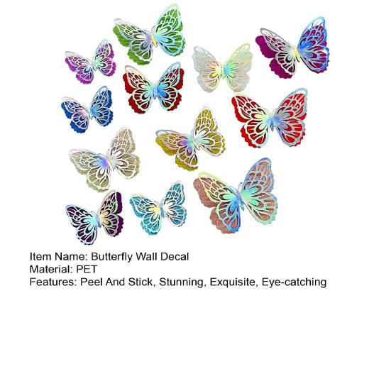 6 Pcs 3D Butterfly Wall Stickers Double-Layer Wing Butterfly Wall Art Glitter Sequined Removable Hollow Mural Decals for Birthday Cake Decoration