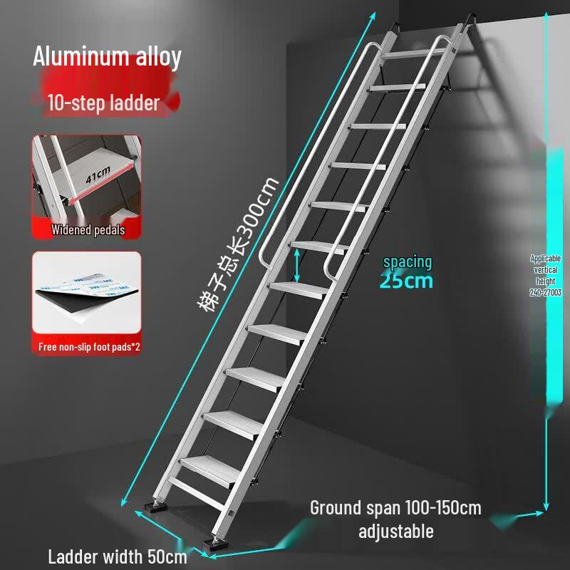 JINGGENG Household Aluminum Alloy Telescopic Attic Ladder