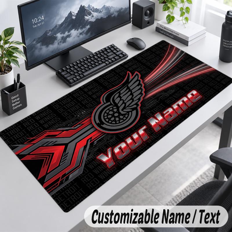Custom Name Text Mouse Pad Detroit Red Wings Personalized Desk Pad For Work And Gaming