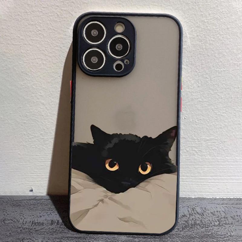 Funny Black Cat Phone Case for IPhone 15 14 13 12 11 X XR XS XSMAX 8 7 Plus Mini Pro Max Cute Soft Black Phone Cover