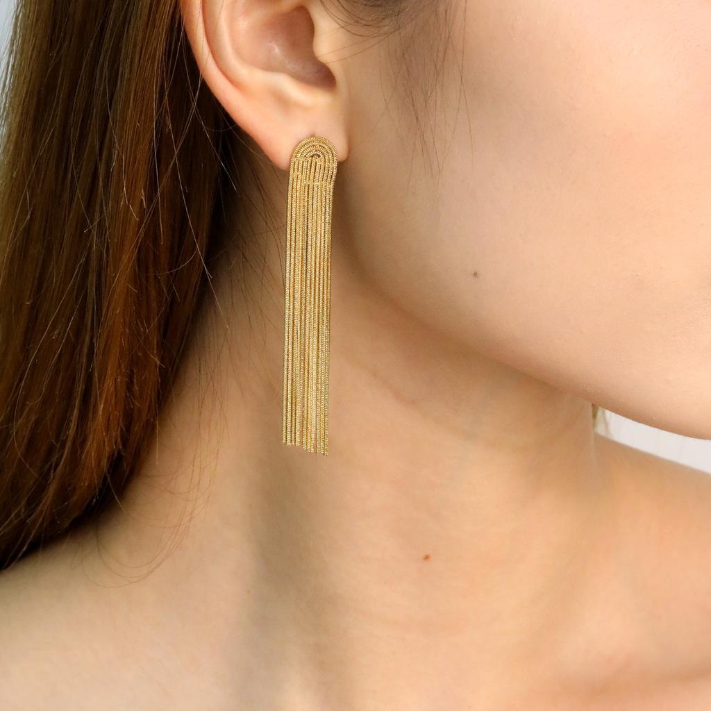 Niche High-end Irregular Fringed Stud Earrings Splicing Round Snake Chain Earrings Stainless Steel Plated 18K Gold Ear Jewelry