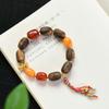Natural Agarwood, Qinan, Nanhong Agate, Amber, and 925 Silver Vajra Bracelet (No Oil Injection)