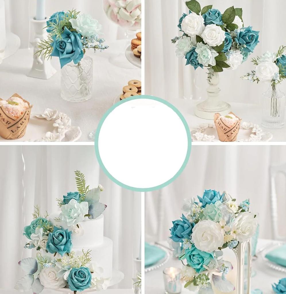Pink Blue Artificial Flowers Combo Box Set for DIY Floral Arrangement Wedding Bouquet Party Table Centerpieces Decoration