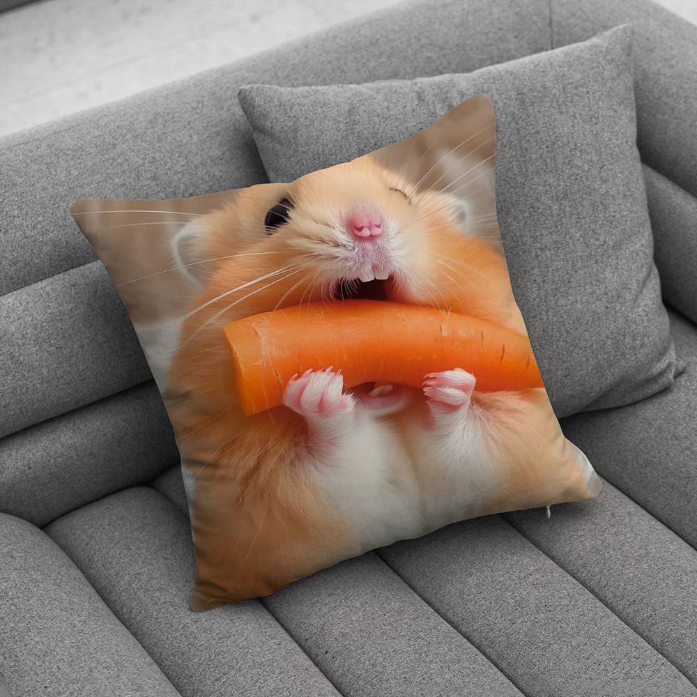 Cute Hamster Pillow Case For Home Bedroom Car Office Decoration Living Room Sofa Cushion Cover Suitable