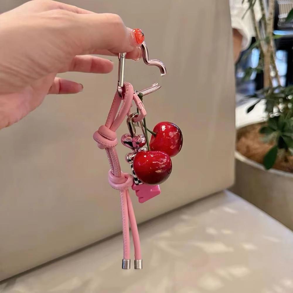 Cute Cherry Alphabet PU Leather Short Lanyard Universal Mobile Phone Lanyard Phone Bag -Lost Love Pendant Bag Charm