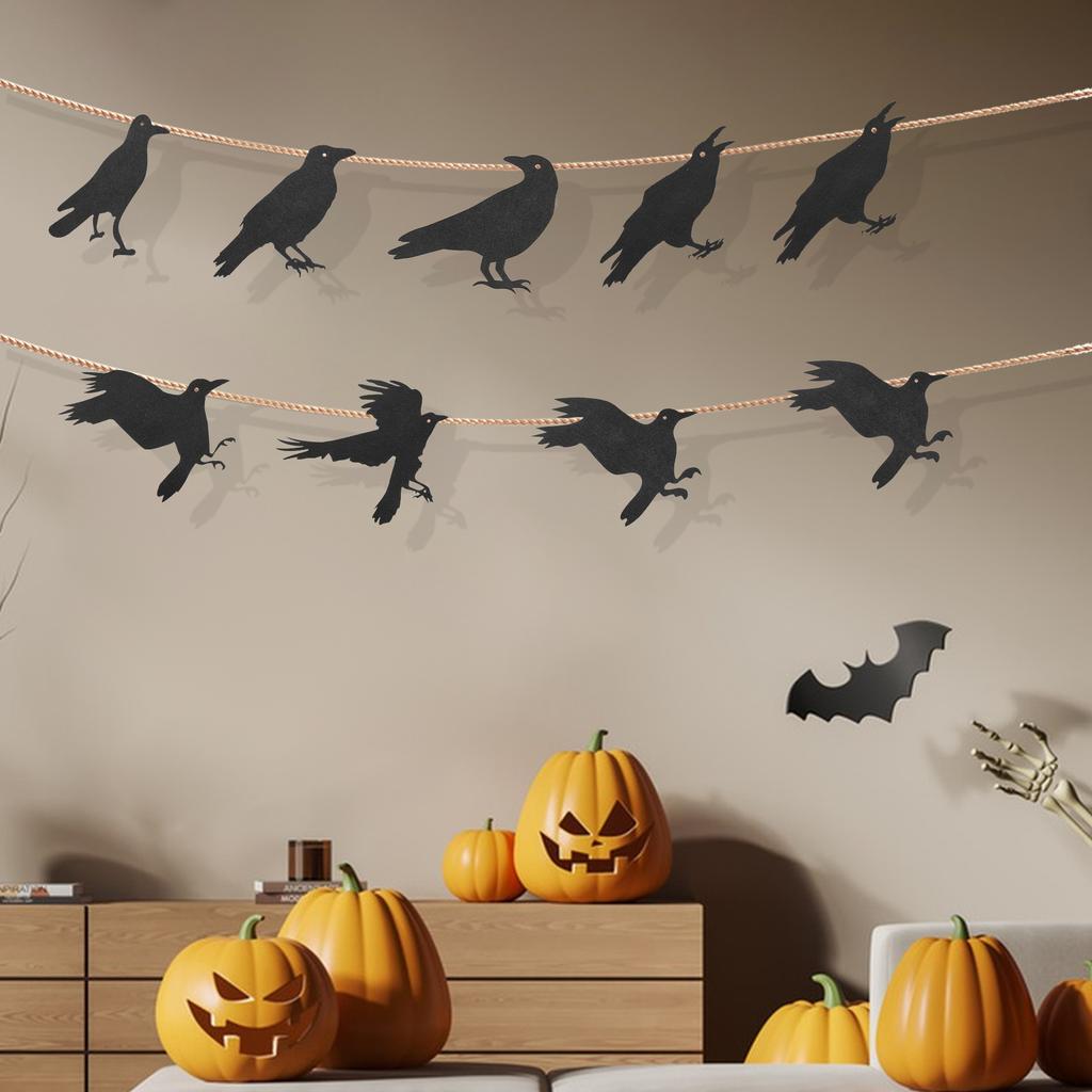Halloween Raven Decorations 10 Pcs Set 3D Hanging Black Birds Ornaments for Spooky Party Decor Haunted House Theme