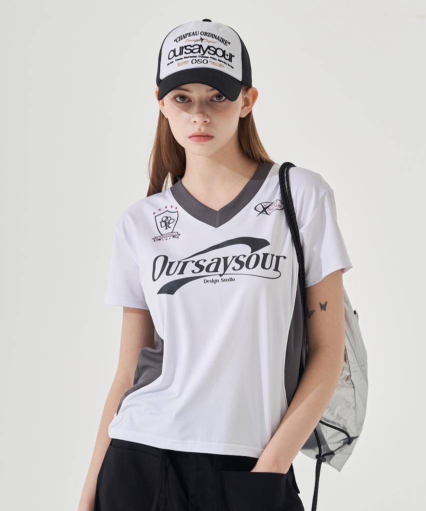 Awoseiawo Sporty Cutout Contrast Piping Short Sleeve T-Shirt White/Charcoal