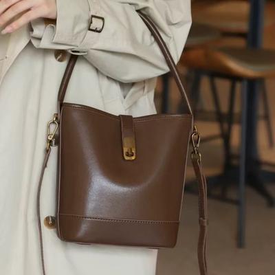 Genuine Leather Women's Spring/Summer Premium Sense Crossbody Bag Women's Bucket Bag Niche Design Cowhide Bag Women's Bag