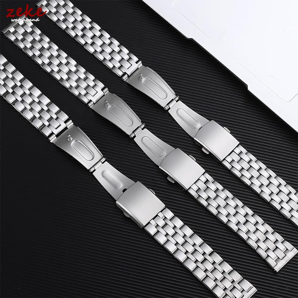 Wristband 18mm 20mm 22mm Stainless Steel Watch Bracelet Double Press Folding Buckle Strap for Men Silver Gold Metal Watch Band