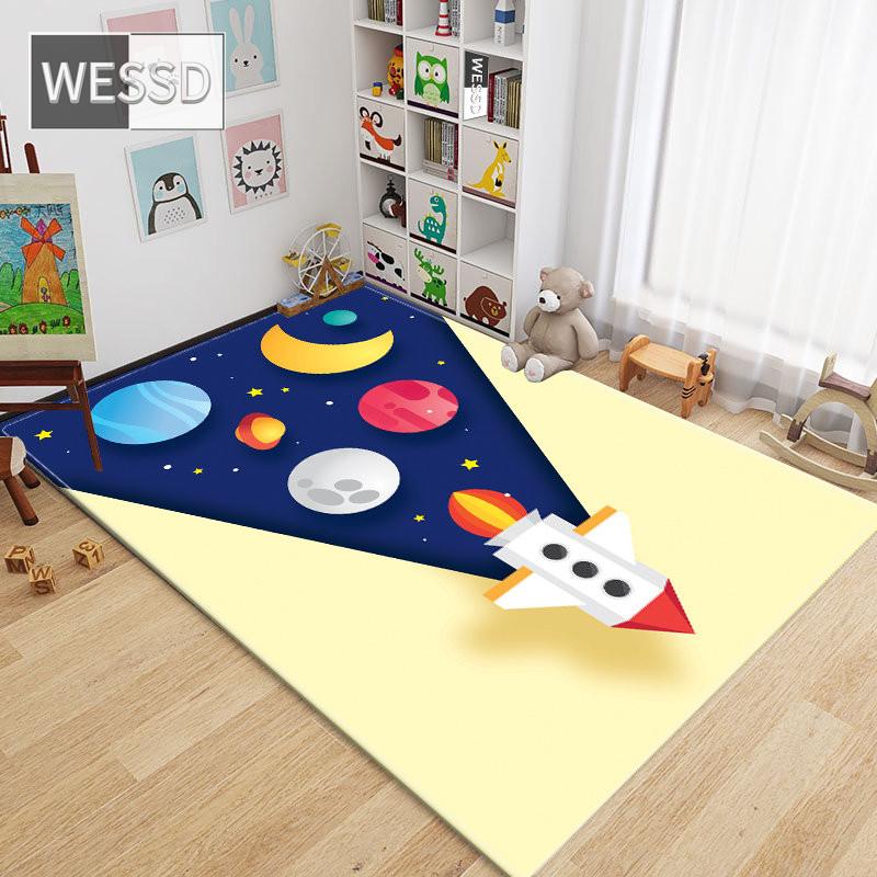 Cartoon Space Rocket Carpet For Children Room 3D Floor Mat Soft Rectangle Mat Bedroom Rug For Boys Girls Kids