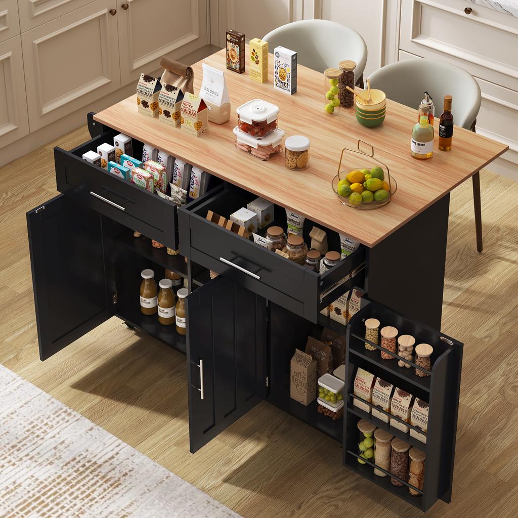 129x46(71)Carrello da Pranzo Grande Nero x91,5 cm, Credenza, Piano di Lavoro Pieghevole in Legno Massello, Porta con Ripiano, Ruote/Piedi in Legno Massello, Adatto per Uso Domestico.