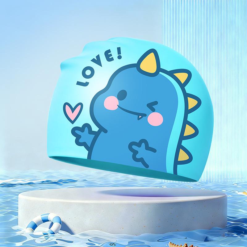 New Children's Cartoon Swimming Cap Cute Dolphin Waterproof Ear Protection Swimming Caps Kids Hot Spring Swimming Equipment