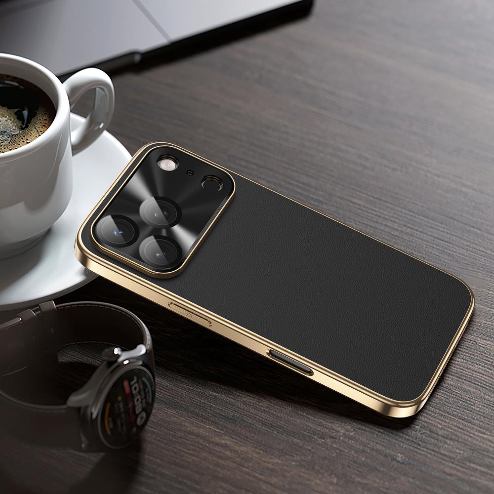 Luxury Plating Matte Leather Phone Case for iPhone 17 Air 16 15 14 13 12 Pro Max Full Camera Coverage Anti-fingerprint Cover