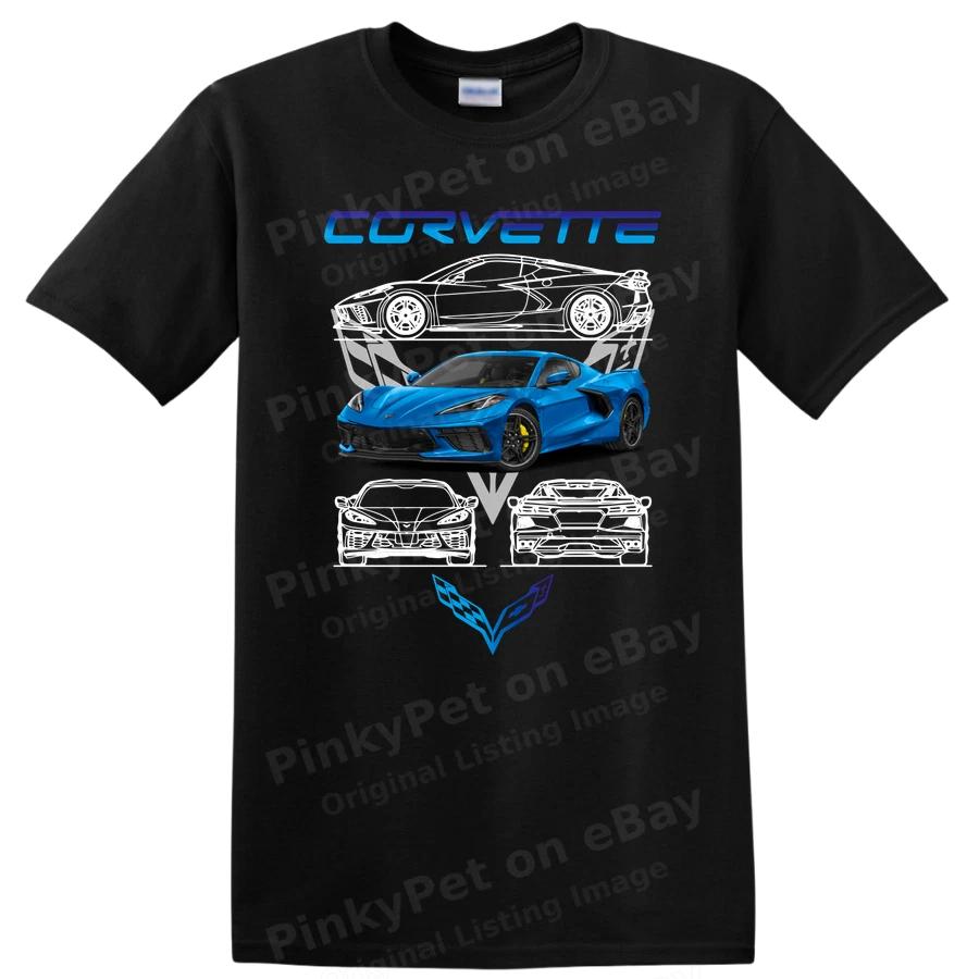 Corvette C8 Blue Sports Car Graphic T Shirt for Car Lovers and Fans Tee