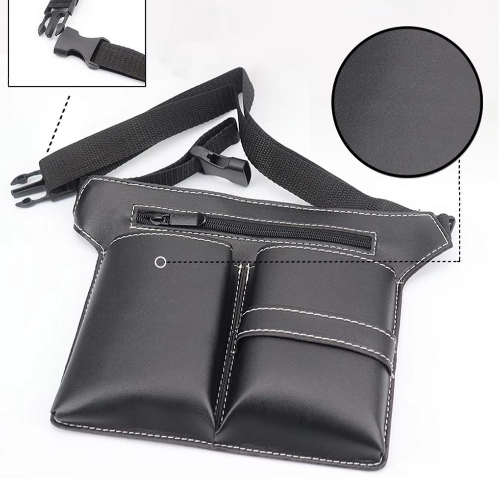 1pc PU leather hair scissors waist bag, scissors comb clip storage bag, adjustable waist belt design, special for real hair wigs