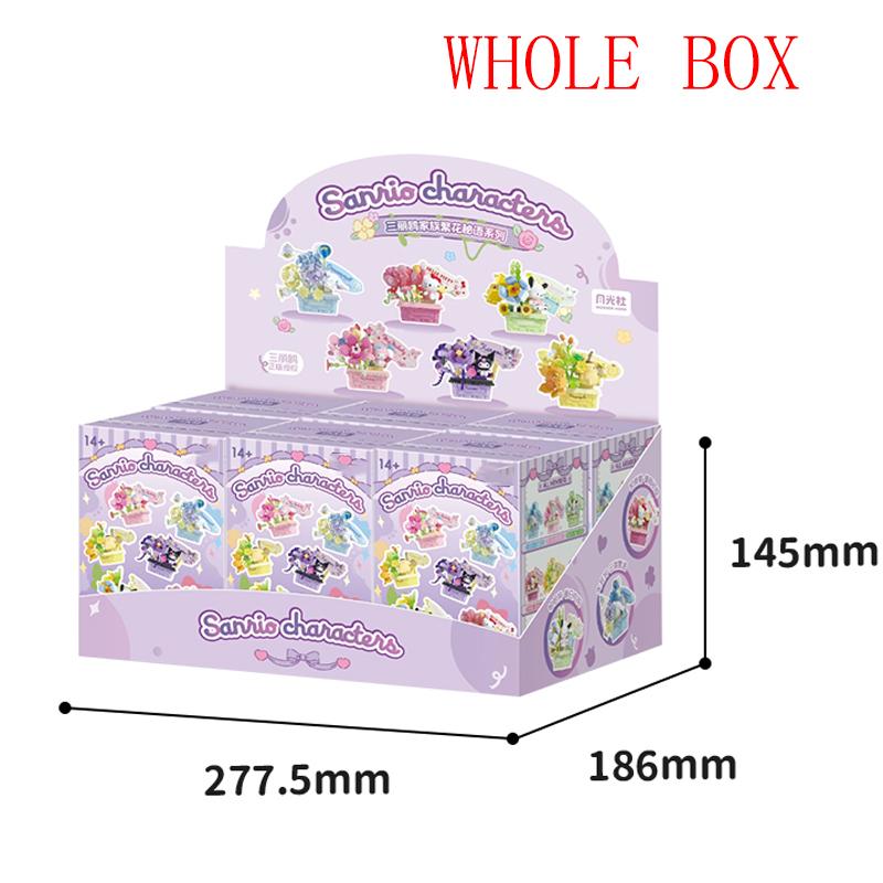 Sanrio Flower Basket Potted Building Blocks Hello Kitty Kuromi Bonsai Model Bricks Desktop Ornaments Surprise Blind Box Gifts