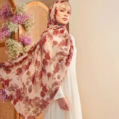 Ramadan Muslim Floral Printed Hijab Scarf For Women Bubble Chiffon Shawl Wraps Head Scarf Soft Islam Turban Bandana Long Scarves