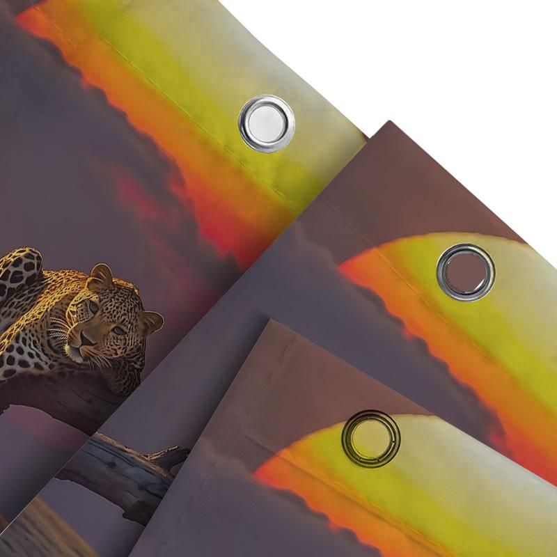Leopard Sunset Wall Hanging Decor - Unique Home Decor Shower Curtain For Bathroom - Vibrant Wildlife Print Waterproof Durable