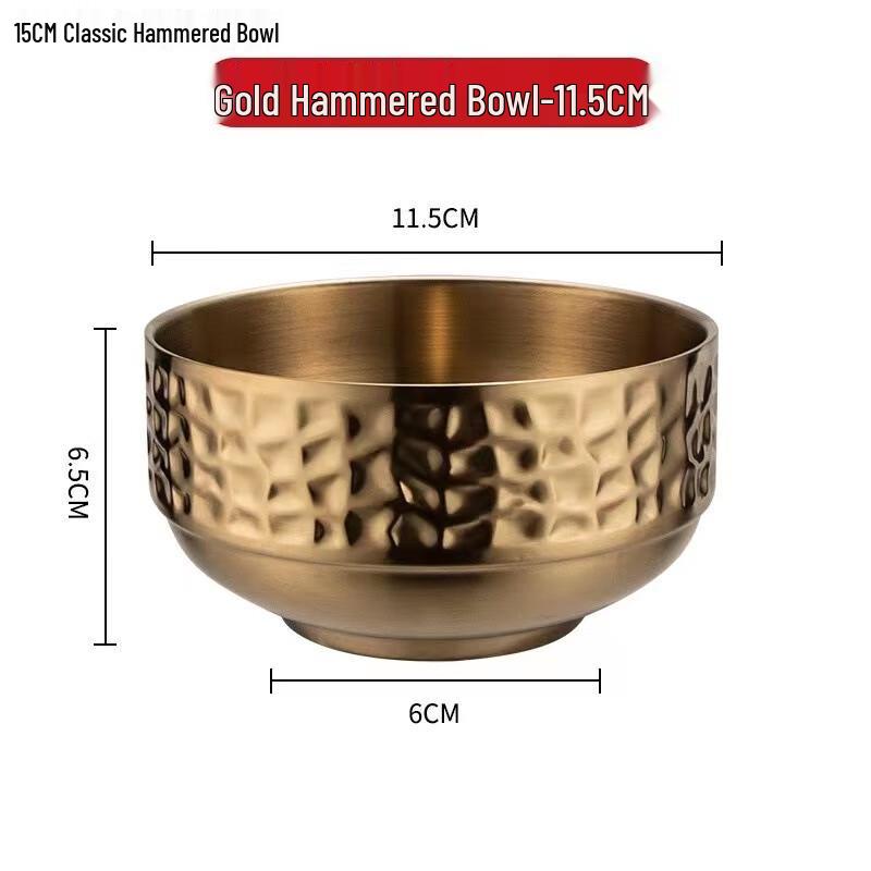 Jinlanchun Golden Hammered 304 Stainless Steel Insulated Bowl