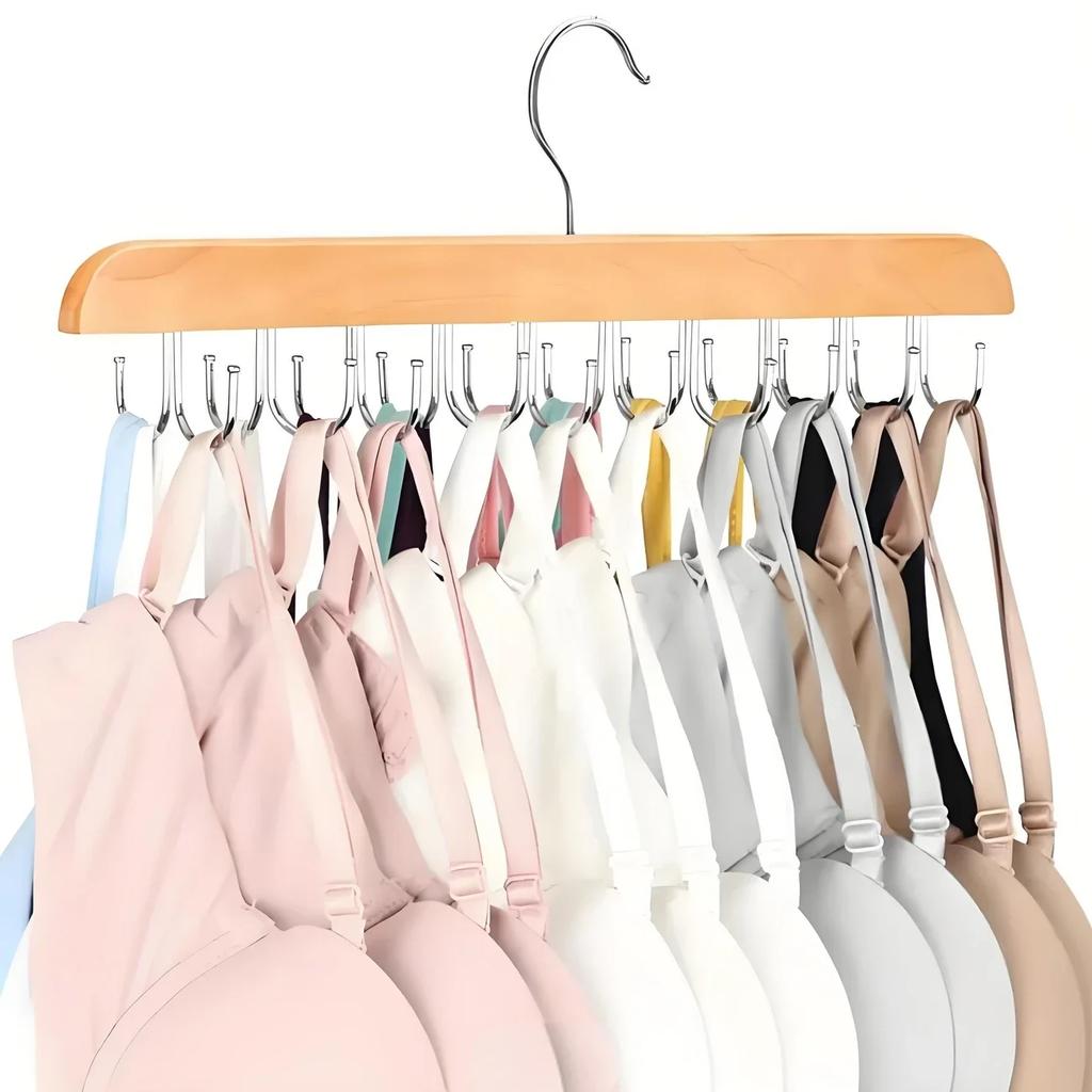20 Hooks Wooden Belt Hanger Space-Saving Multi-Functional Organizer Clothes Drying Rack for Scarves Belts Bedroom Home Storage