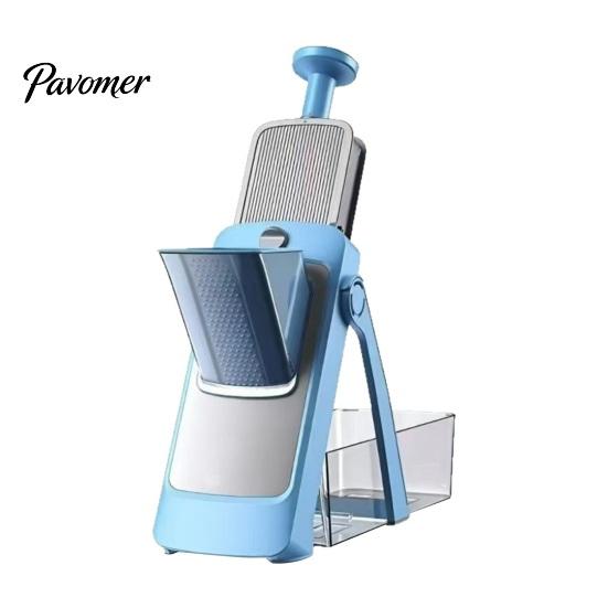Sicherheitsklinge Gemüseschneider Multifunktionaler Schneider, Einstellbare Dicke 0-8mm Mandoline mit Küchenreibe und Würfelwerkzeug 4 Klingen & Behälter,