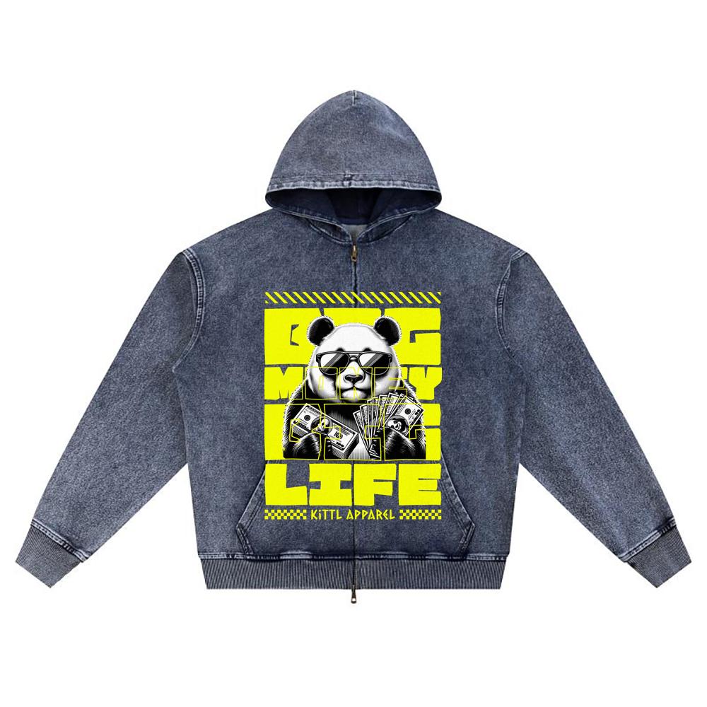 

Худи на молнии из вязаного денима с DTG-принтом Big Money Big Life Brother Print XL темно-синий