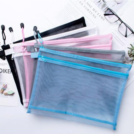 File Bag Storage Holder with Lanyard Zipper Closure Large Capacity Portable Transparent Document Storage Bag Office Supplies