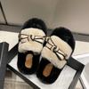 Super fire fluffy slippers women's outer wear 2025 spring and autumn new high-end thick bottom heightening one-word cotton slippers