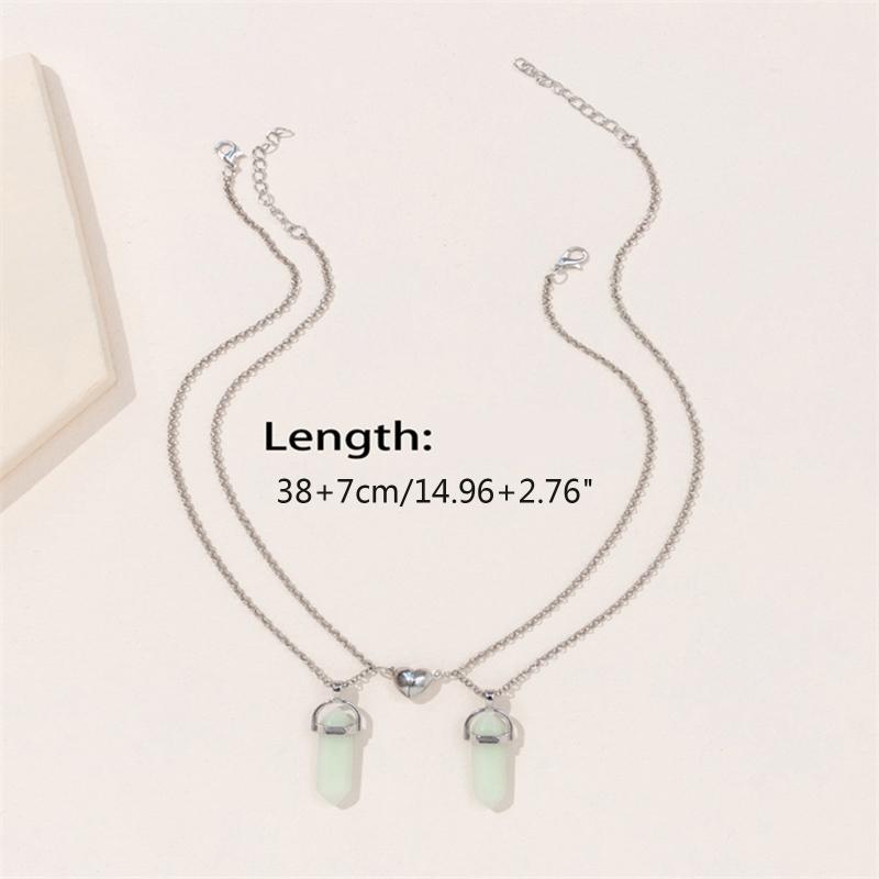 2Pcs Fluorescent Hexagonal Crystal Pendants Necklaces Bullet Natural Stone Necklaces Magnet Matching Necklace Jewelry