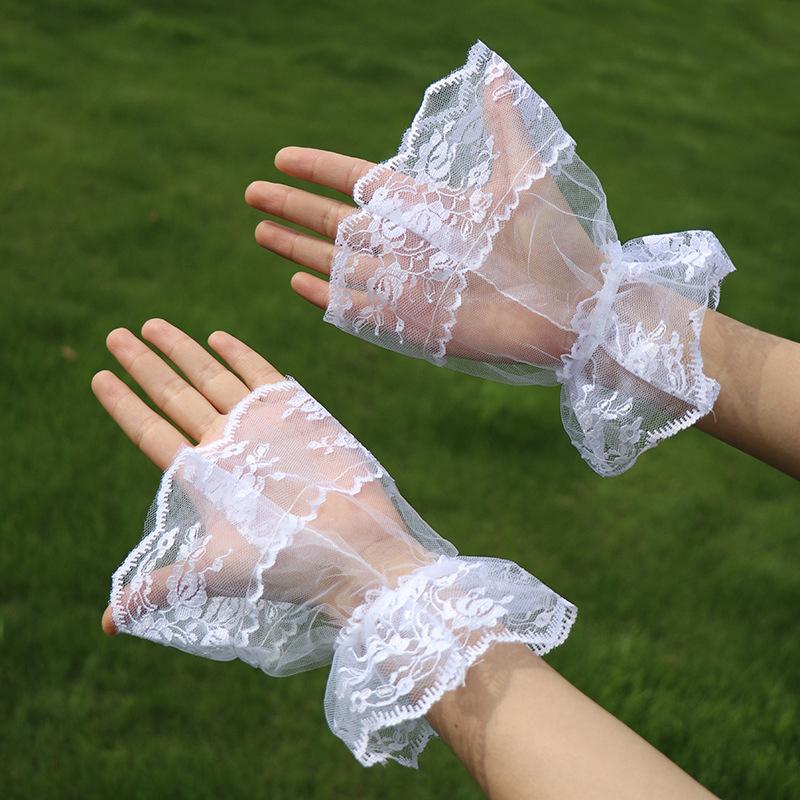 1 par Kvinners Korte Blonde Håndermer Retro Hullete Armermer Rynkete Blomstrete Håndleddsmansjetter Damer Elegante Lolita Hansker