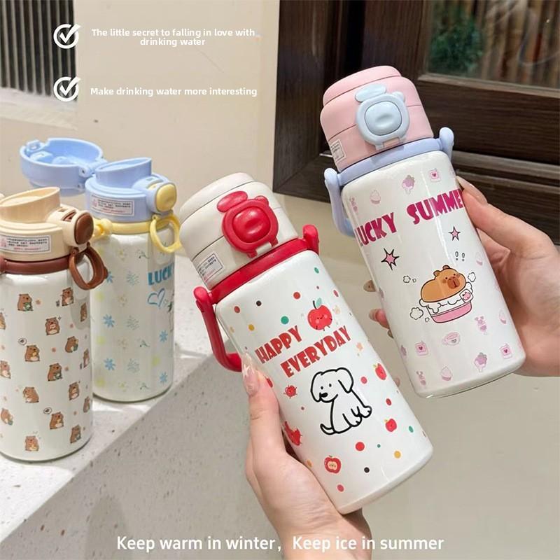 Pattern Letter Capybara Kids Portable Insulated Water Bottle For Home Travel And