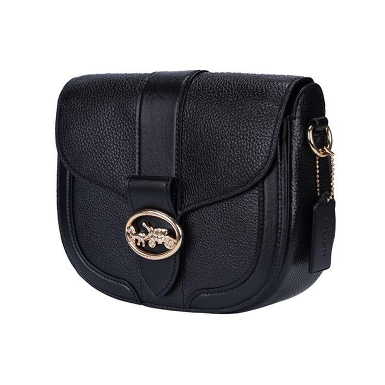 Coach Georgie 21 Carriage Buckle Detachable Shoulder Strap Leather Wine God Bag Underarm Saddle Bag Crossbody Small Women Bags Black C3241-IMBLK