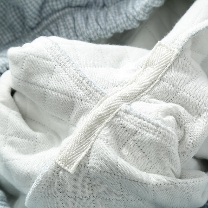 Męska Pikowana Piżama z Haftem - Trójwarstwowa Bawełna Powietrzna, z Długim Rękawem, Ciepła, Odzież Jesienno-Zimowa