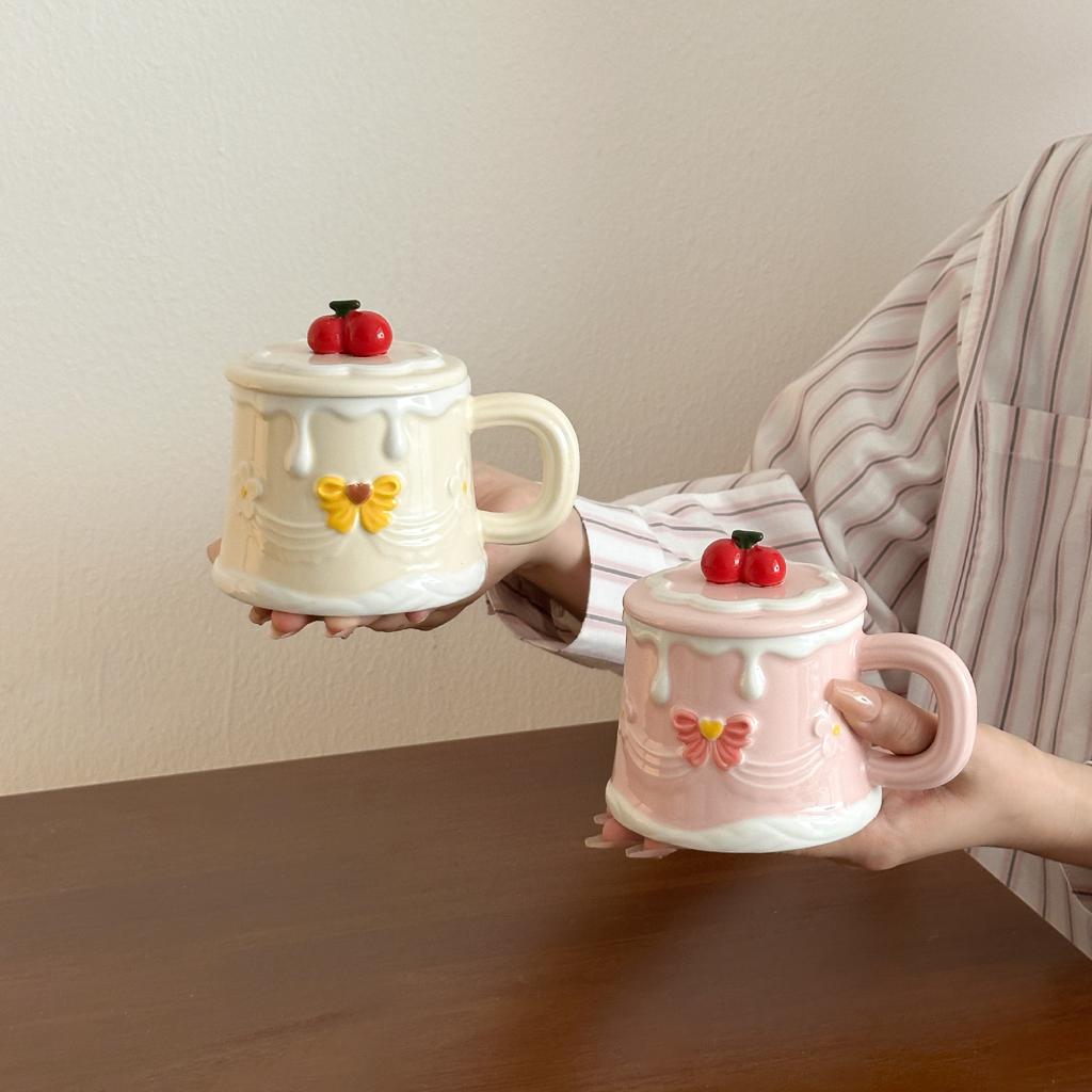 Hochwertige handbemalte Kirschkuchen-Tasse Keramiktasse Trinkwasserbecher Praktisches Geburtstagsgeschenk für Mädchen