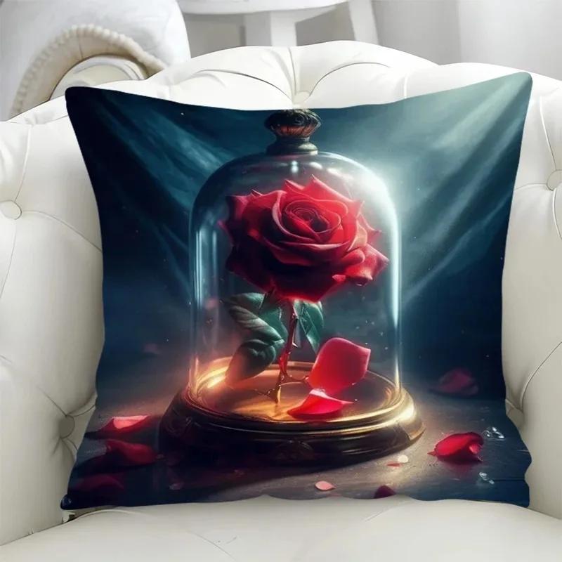 Luxury Home Decor Pillowcase Living Room Sofa Cushion Cover Rose Character Illustration Style Pattern Cushion Cover