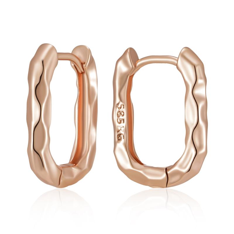 Fashion Rose Gold Color Simple Glossy Rectangular Hoop Earrings For Women Party High Quality Daily Fine Jewelry