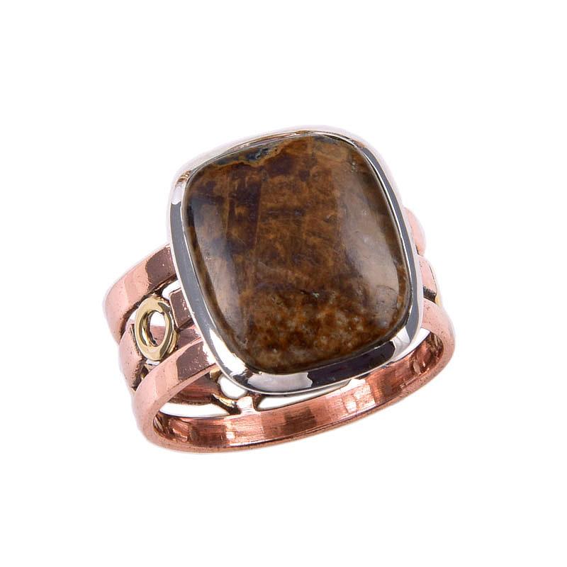 Natural Pietersite Gemstone 925 Solid Sterling Silver Two Tone Ring S.7.5 E3t08