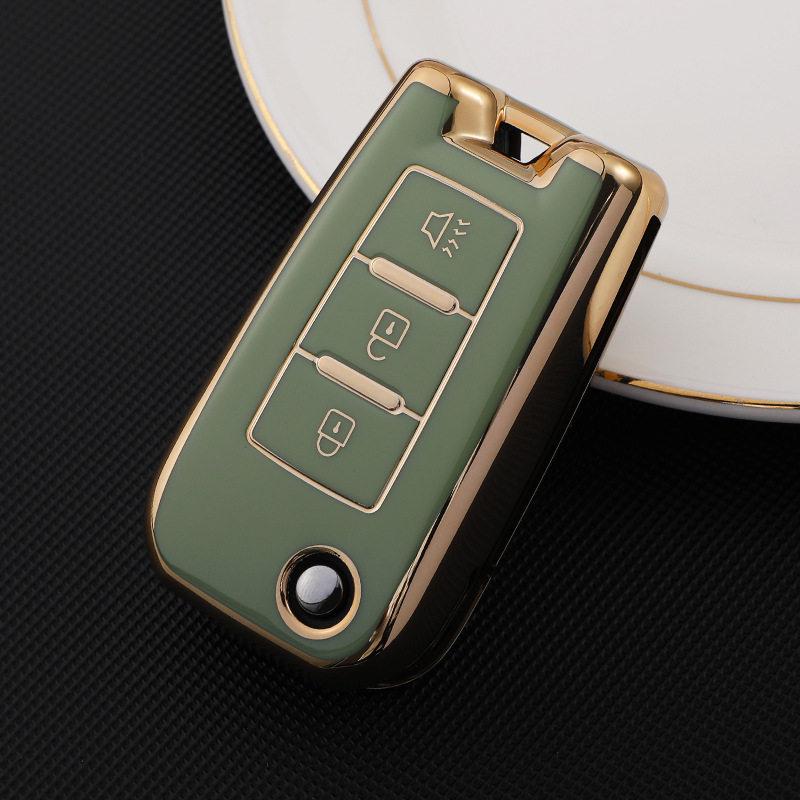Gold-Edged TPU Key Case for Dongfeng Venucia D60/T70/M50V - Soft Rubber, 3-Button Protection for Men & Women