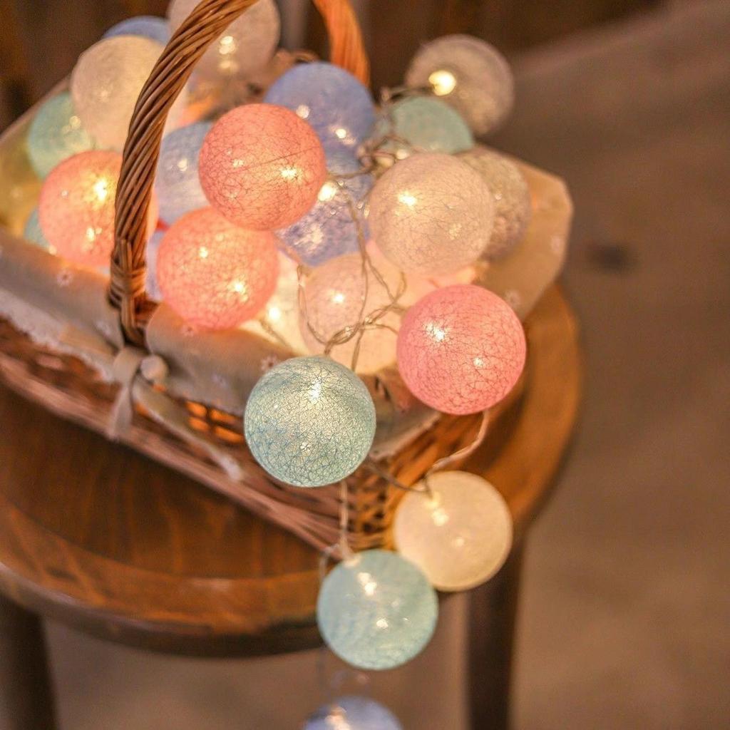 LED Cotton Ball Colored String Lights for Holiday & Bedroom Decoration