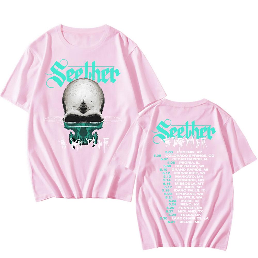 Cotton Tees The Surface Seems So Far Tour 2025 T-shirt Seether Rock Band Printing Tshirts Short Sleeve Summer Unisex Streetwear