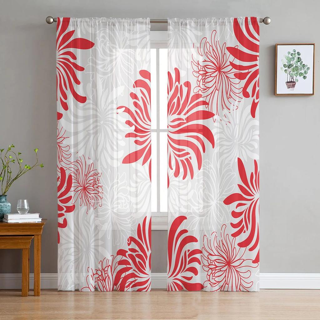Bunte Blumen-Vektor-Vorhänge für Wohnzimmer, Tüll-Vorhang für Schlafzimmer, Küche, Fenster, Voile-Vorhänge