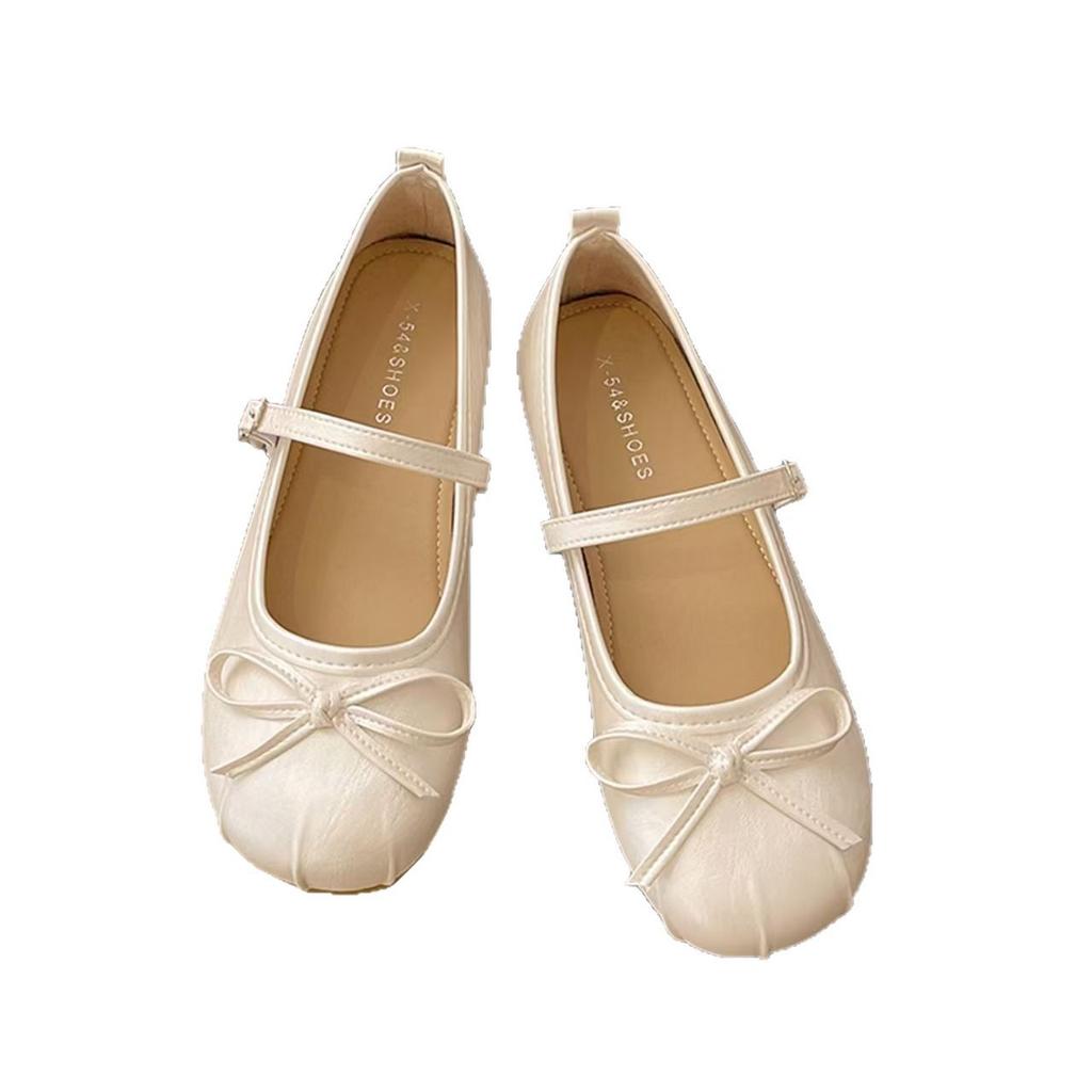 French Flat-bottomed Silver Bow Ballet Light-mouth Single Shoes Women's 2025 Autumn New Mary Jane Soft-soled Small Leather Shoes