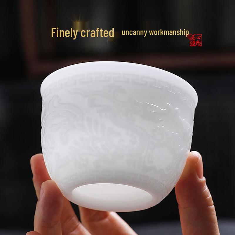 Shangqi Ice Jade Porcelain Embossed Dragon Teacup