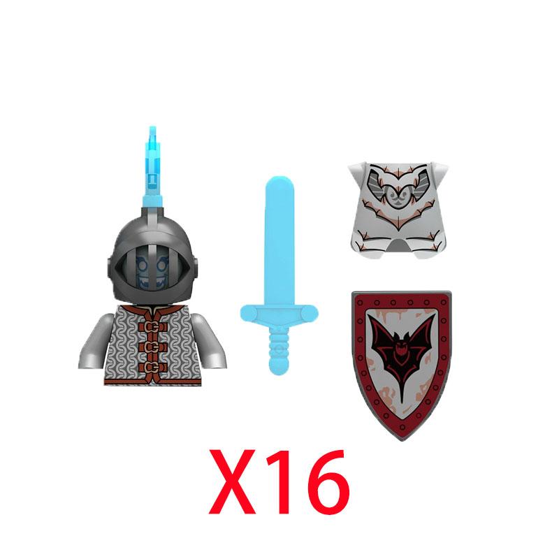 MOC Mittelalterliche Burg Rabe Schwarzer Falke Ritter Figuren Bausteine Infanterie Kriegswaffe Soldat Schild Schwert Rüstung Kinderspielzeug B143