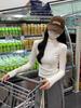 Women's Spicy Girl Gray Ruched Slim-Fit Long-Sleeve Turtleneck Top for Autumn/Winter