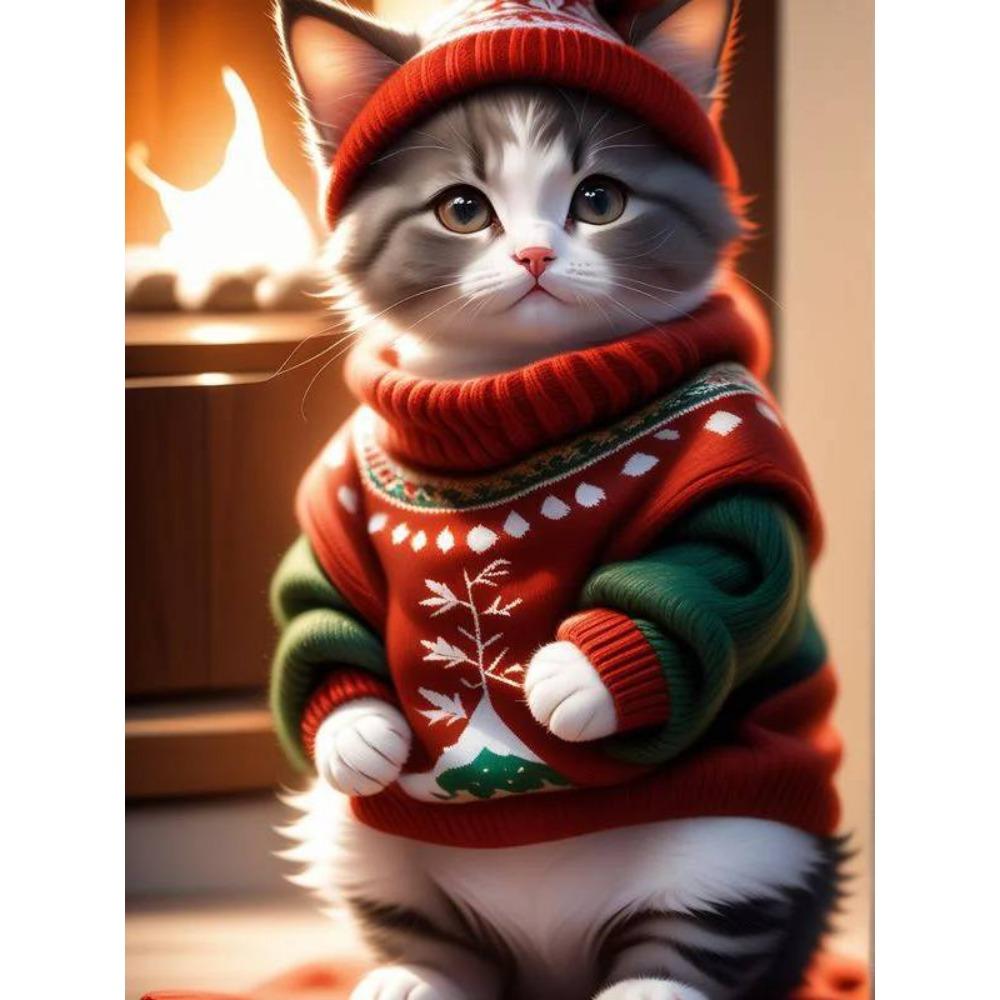 DIY Plná kulatá diamantová malba Křížková výšivka 3D roztomilé kotě zvířecí scéna Malá květina domácí dekorativní umění diamantová malba 5d diamantová umělecká malba