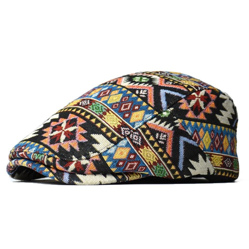 Fashion Headwear Jacquard Retro Beret Ethnic Embroidery Adjustable Beret Hat Lightweight Flat Cap Unisex