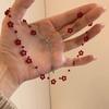 Dark Red Crystal Beads Flower Titanium Steel Clavicle Chain Girls Sweet Holiday Necklace Festival Gifts for Women
