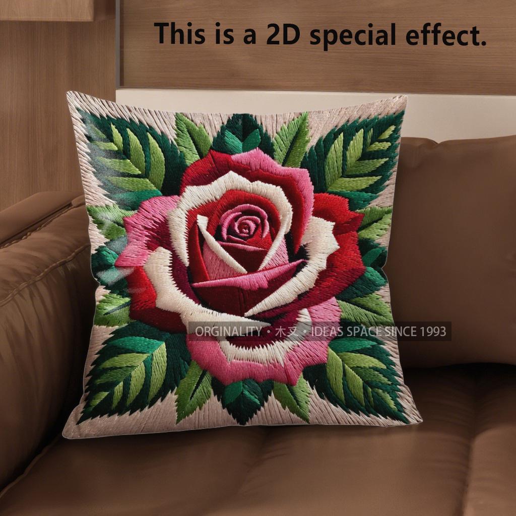 2D Vintage Rose Floral Throw Pillow Covers Pattern Cushion Cover Suitable For Sofa Bedroom Car Pillow Cover